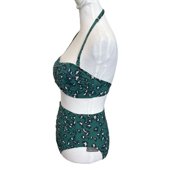 Garnet Hill NWT Bikini Set Women’s Size 2 Pine Leopard High Waist Ruched Wired - Picture 4 of 10